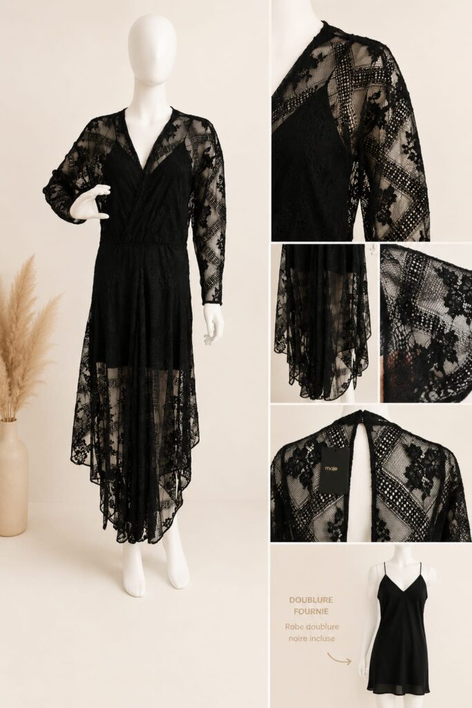 Robe dentelle noire 36 MAJE