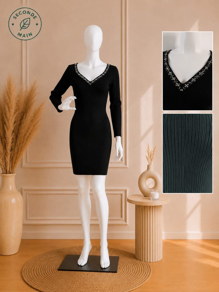 Robe Sandro noire en maille côtelée - Taille 36